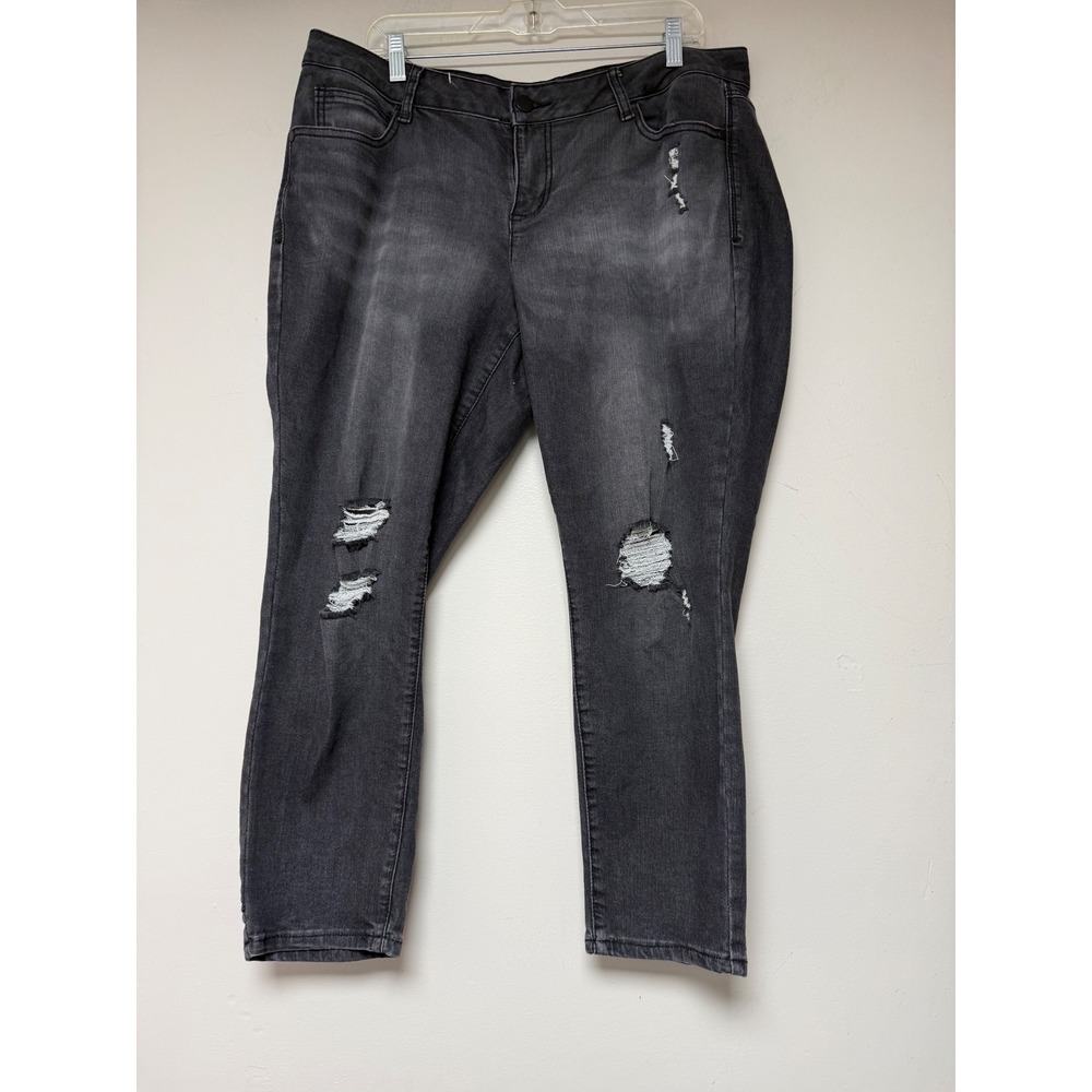 Cato Contemporary‎ 16W Black Wash Distressed Denim Jeans Stretch Pants